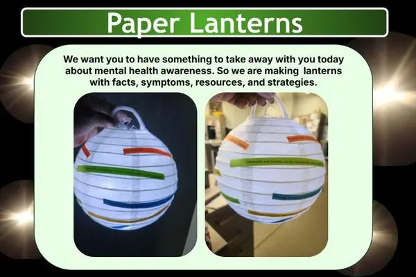 Screenshot of slide with instructions how to design paper lanterns with mental health messaging