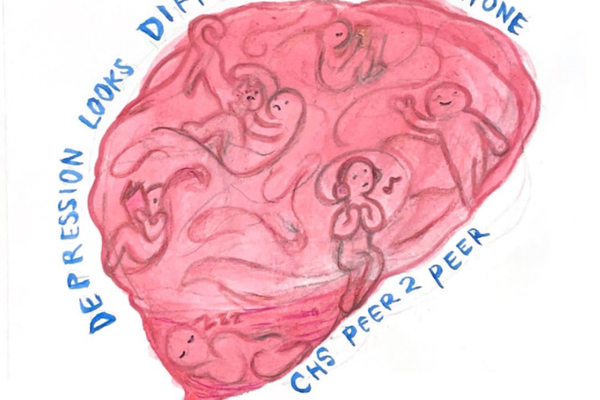 Picture of brain with people struggling with mental health inside the brain