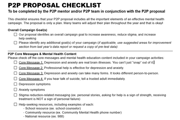 P2P proposal checklist
