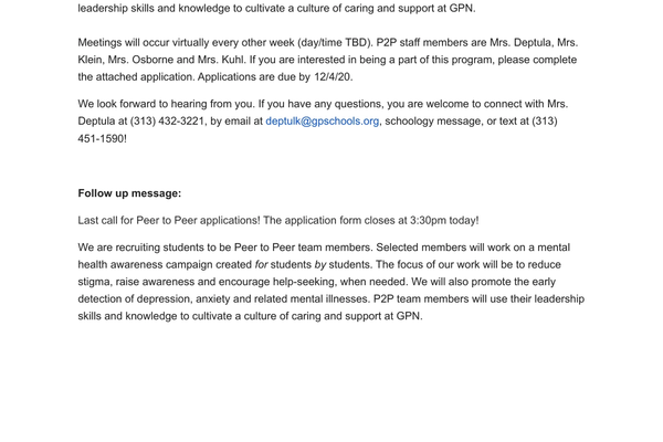 Join P2P Schoology Messages - Grosse Pointe North (2022)