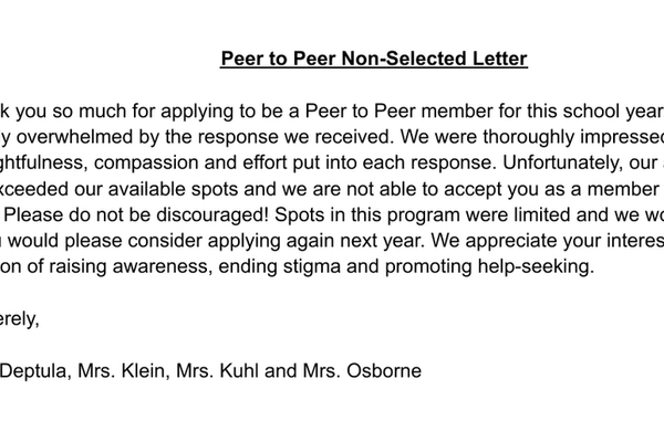 Letter for Non-Selected P2P Student - Grosse Pointe North (2022)