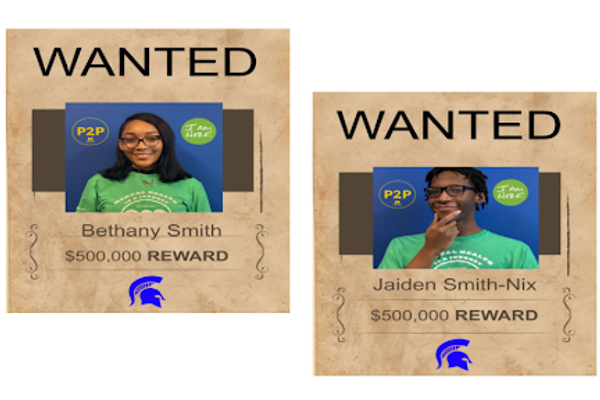 "Wanted" posters displaying student P2P members and prize for finding them