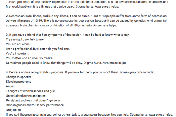Depression fact announcements