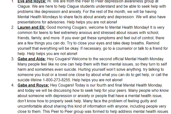 Mental Health Week announcements