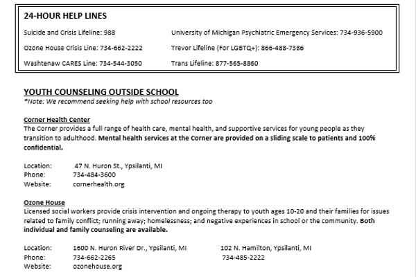 Washtenaw County Youth Mental Health Resources